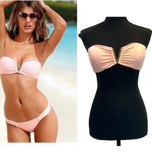 Victoria’s Secret peach pink V Hardware bandeau bikini top Sz S